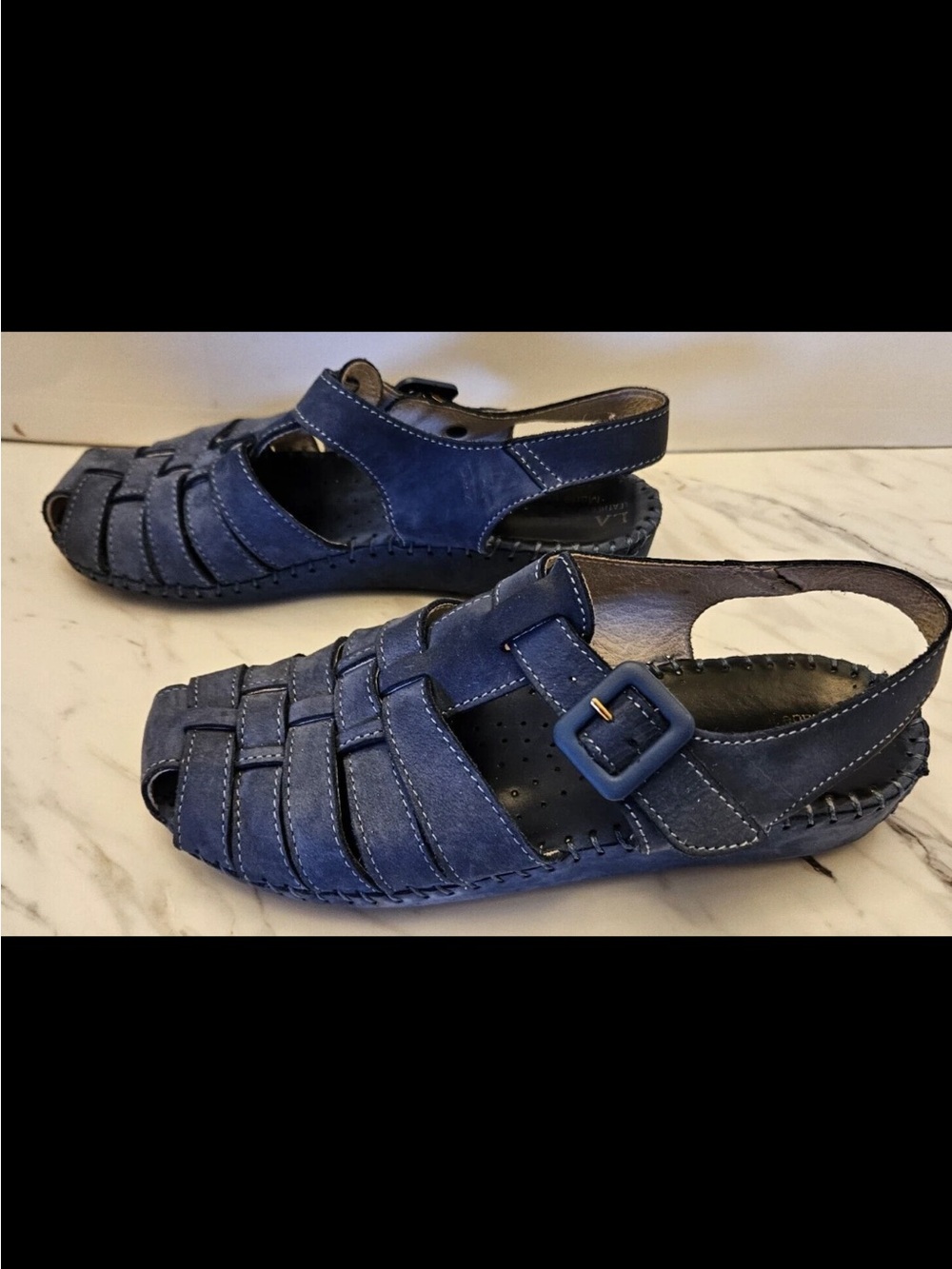 Italian blue suede fisherman sandal